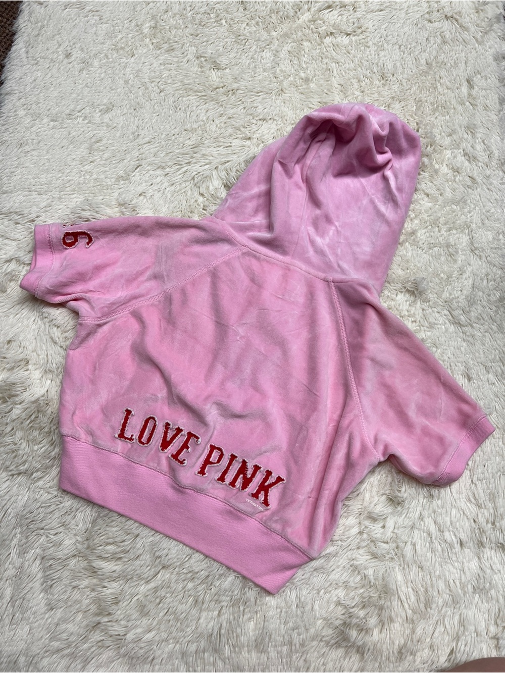 PINK Victoria's Secret Pink Short-Sleeve Hooded Full Zip Jacket Y2K Vintage - Picture 7 of 11
